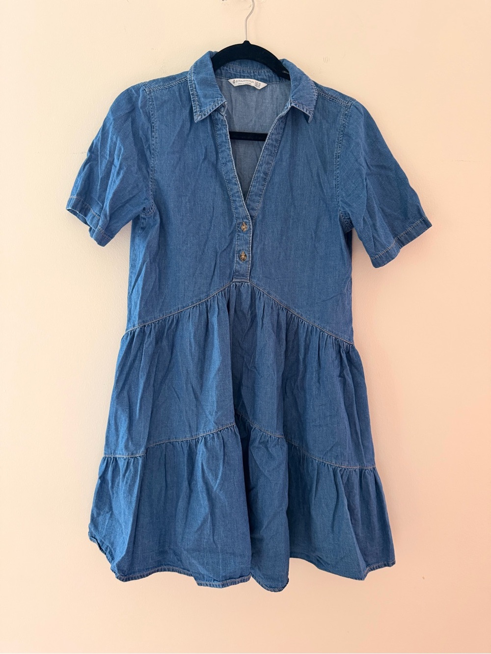 Stradivarius Denim Tiered Shirt Dress
